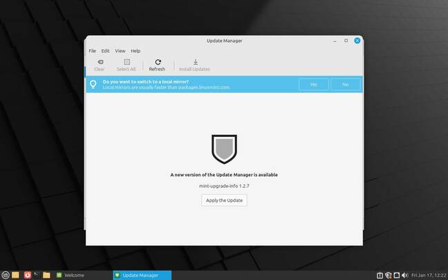 Add-on tools like the Update Manager – here on MATE – look and work identically under all the desktops Add-on tools like the Update Manager – here on MATE – look and work identically under all the desktops